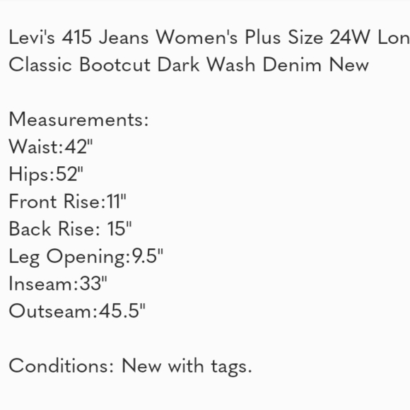 🆕Levi's 415 Women's Jeans Plus Size 24W Long Classic Bootcut Dark Wash Denim - Picture 13 of 15